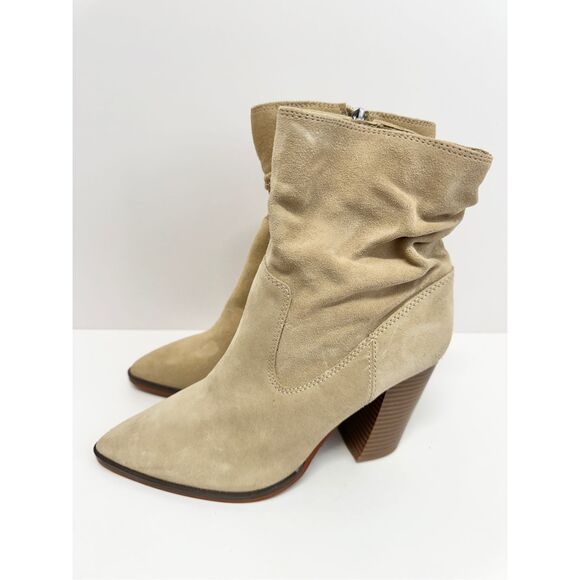 Vince Camuto Ankle Booties Size 7.5 Tan Suede Western Block Heel Boots - Picture 3 of 11